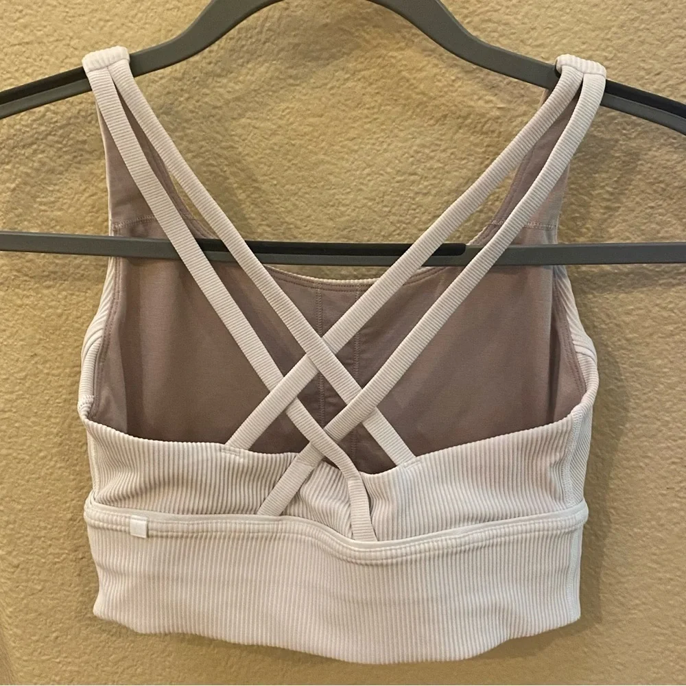 LULULEMON Women White Ribbed Criss Cross Back Sports Bra Size 6